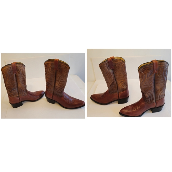 Ramrods Unisex Cowboy Western Pull Up Leather Boots Tan Brown Size 10.5 D - Picture 7 of 17
